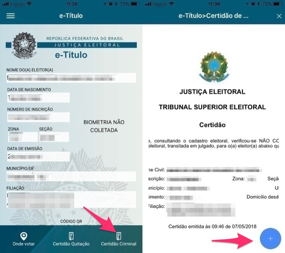 When issuing an Electoral Crime Certificate with the e-Title app Photo: Reproduo / Marvin Costa