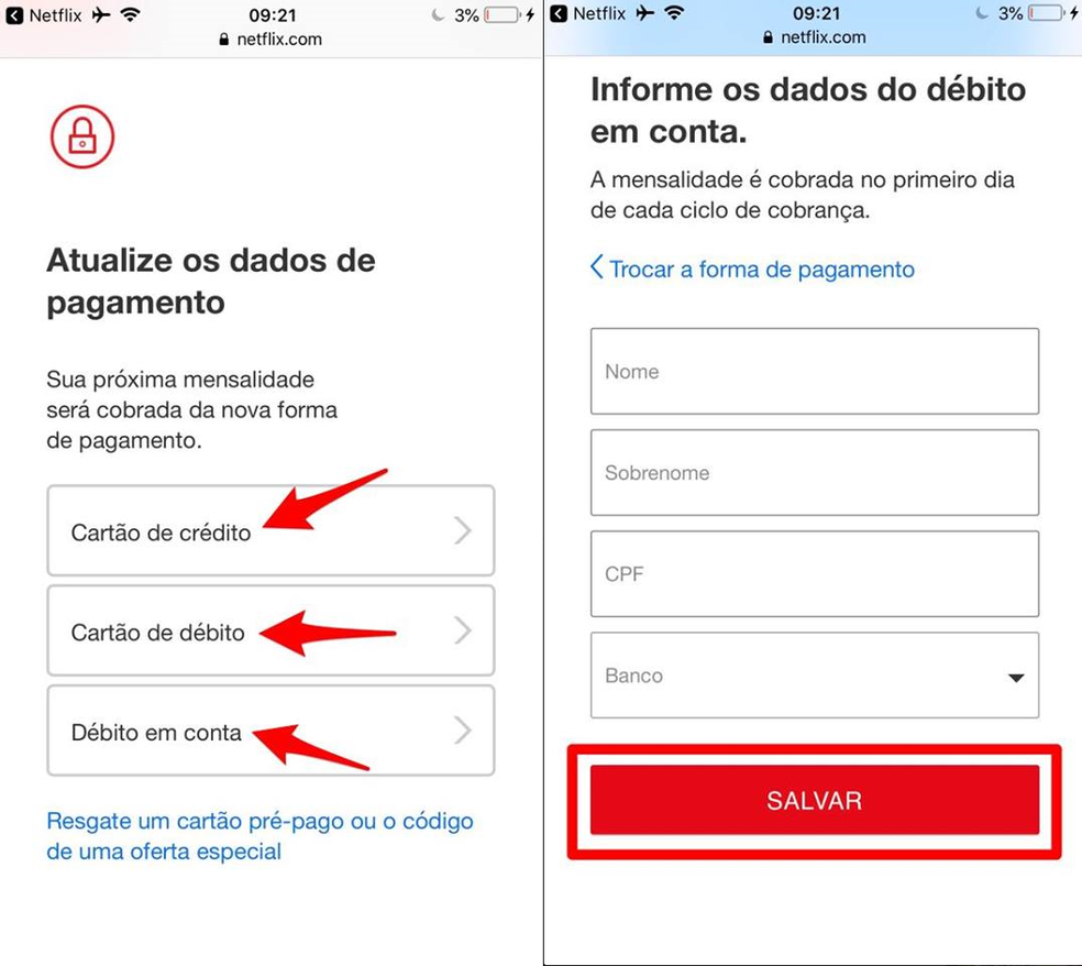 Choose the new Netflix payment method Photo: Reproduo / Lucas Mendes