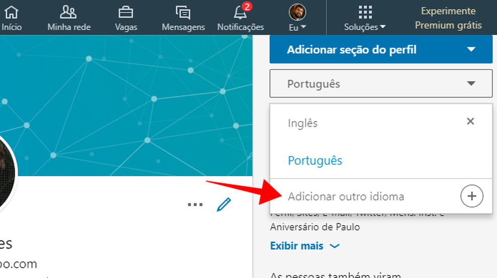 Create a LinkedIn profile on another language Photo: Reproduo / Paulo Alves