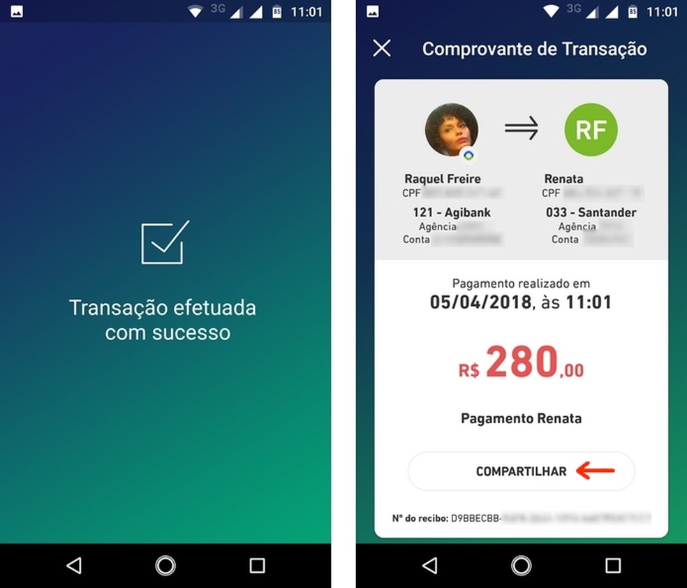 Transfer to another bank using the Agibank app Photo: Reproduo / Raquel Freire