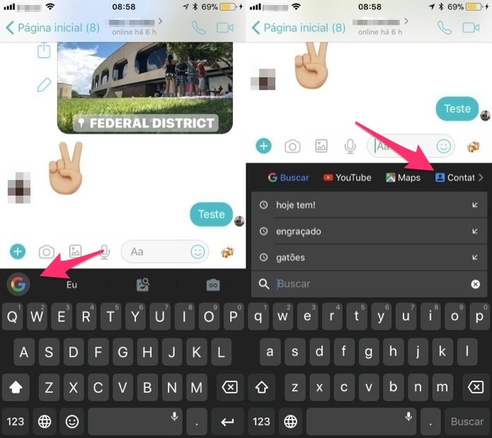 Way to access the Gboard contacts tool for iPhone Photo: Reproduo / Marvin Costa