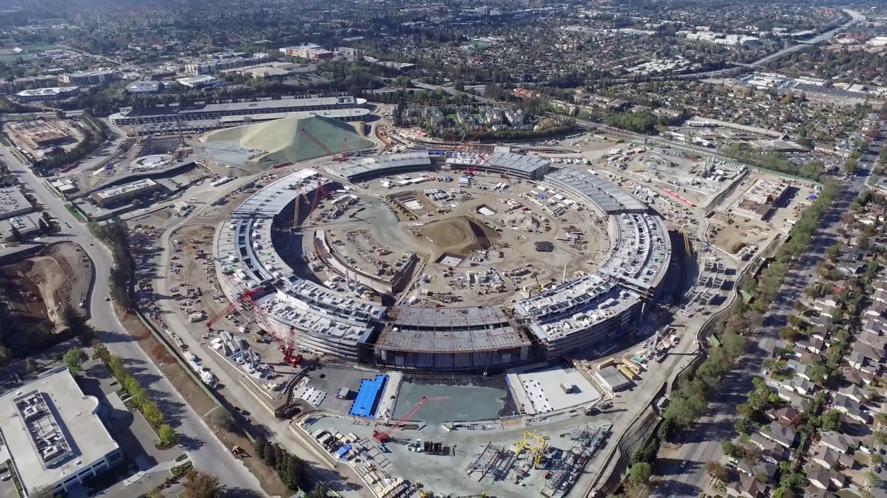 New aerial video shows in detail how the Apple Campus 2 works are now