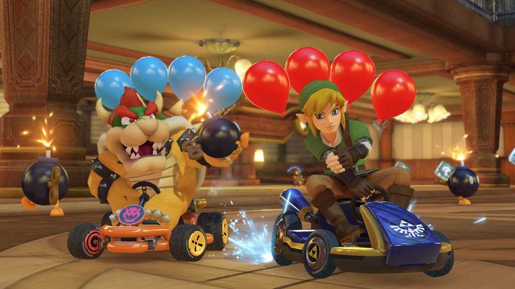 Bowser and Link face off in a bomb battle.