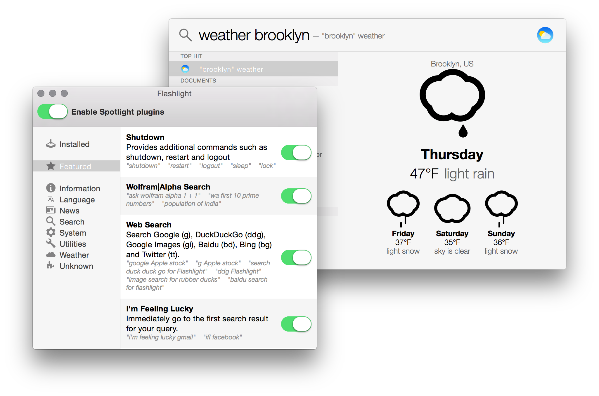 Flashlight powers the OS X Spotlight through plugins