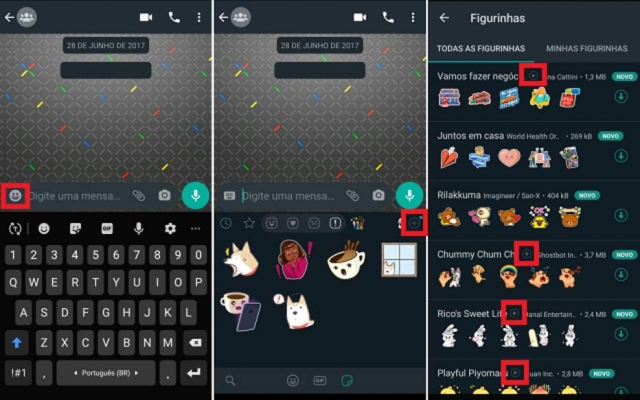 Step1: enter your WhatsApp sticker gallery and access the download area for new sticker packs. Choose a package with the "play" icon next to its name.