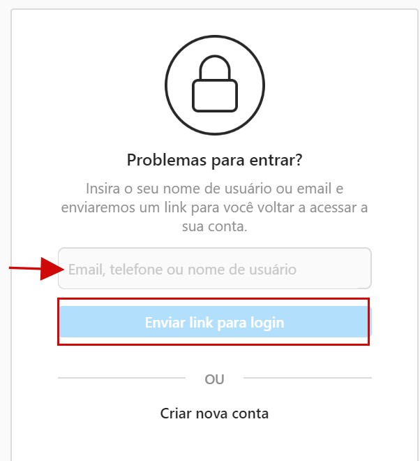 Instagram password recovery screen on PC