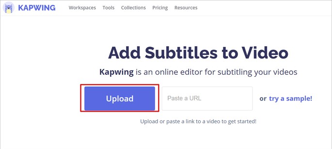 Screen to upload video on Kapwing website