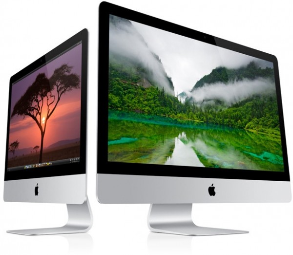 Two iMacs (21.5 and 27 inches) on one side