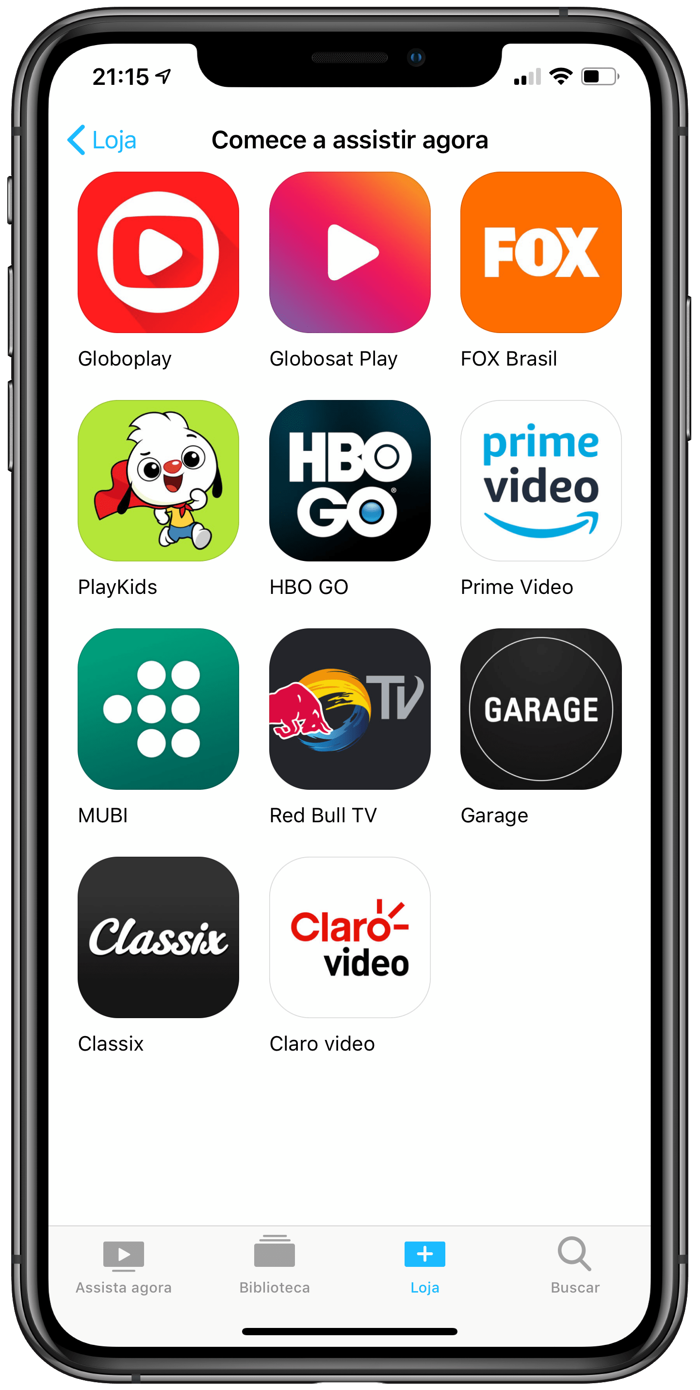 Globosat Play in the TV app on an iPhone XS Max