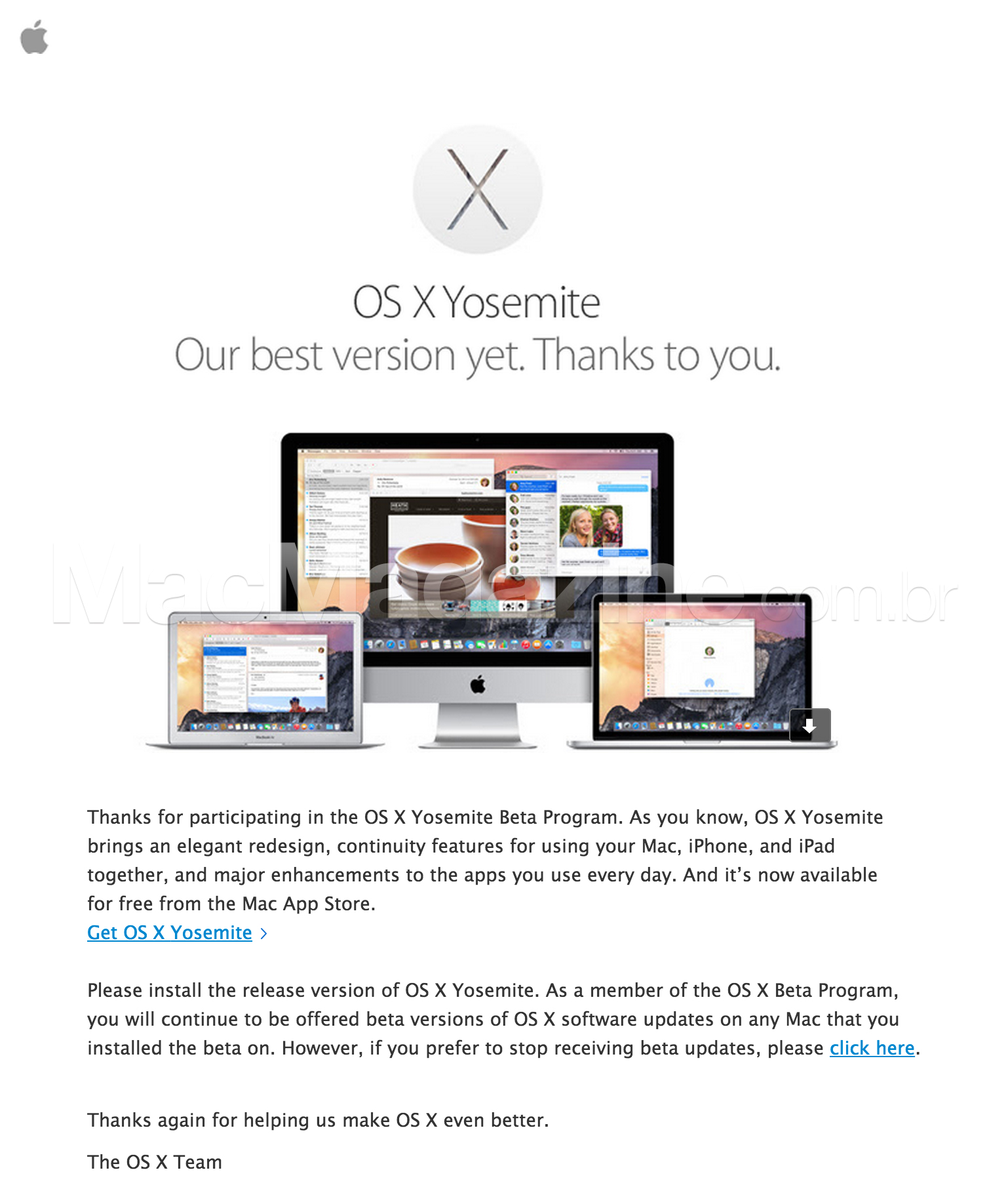 OS X Beta Program Message