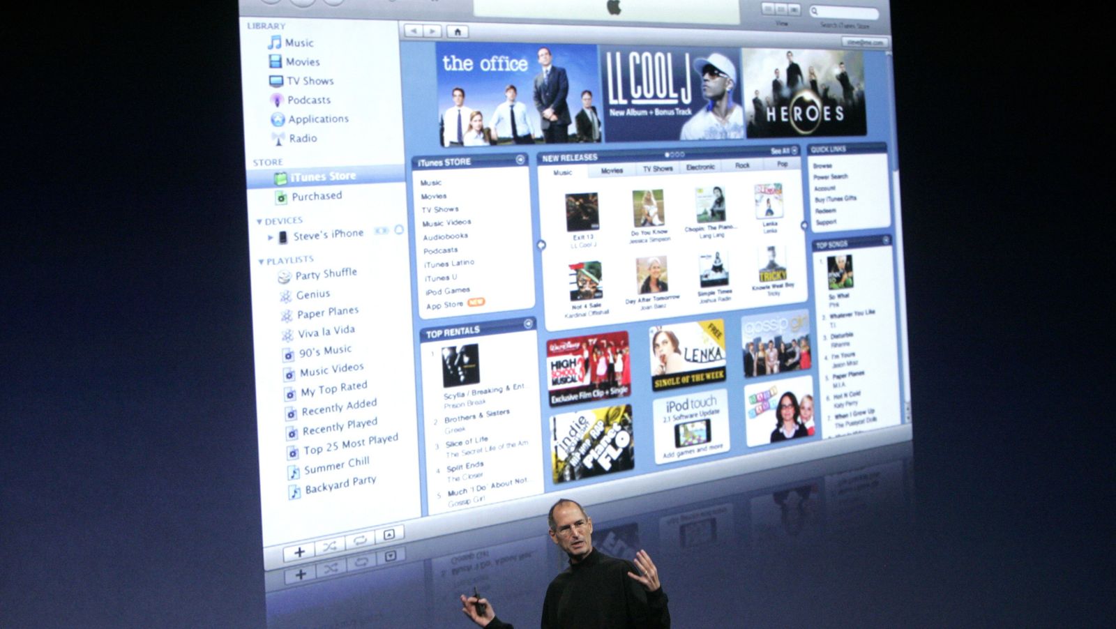 Steve Jobs at Apple event, talking about the iTunes Store