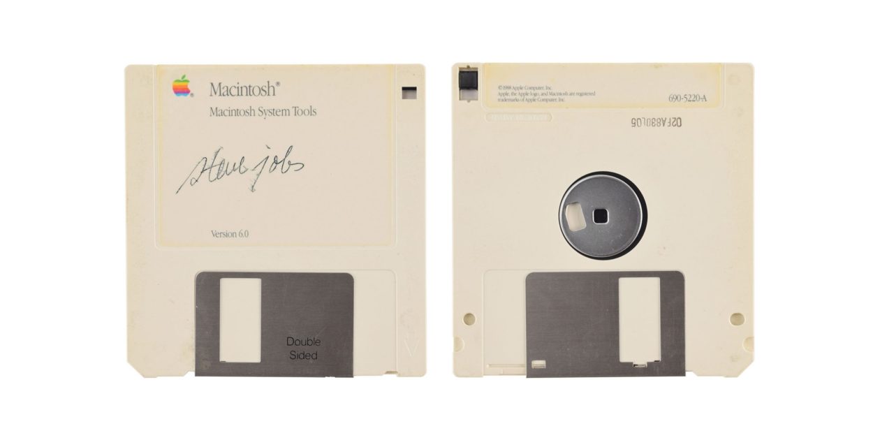 Macintosh System Tools diskette autographed by Steve Jobs