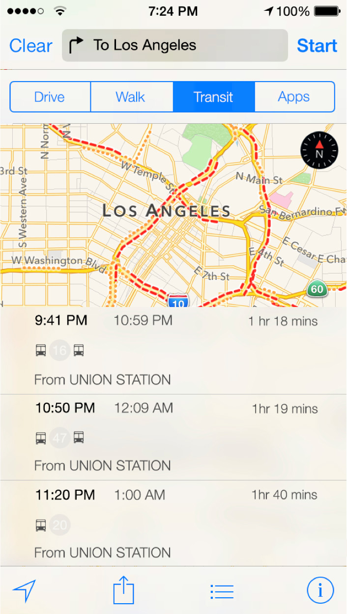 Public transport routes on iOS 9
