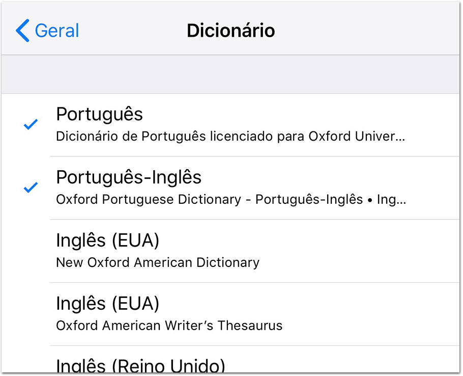 See how to use the Portuguese dictionary built into iOS