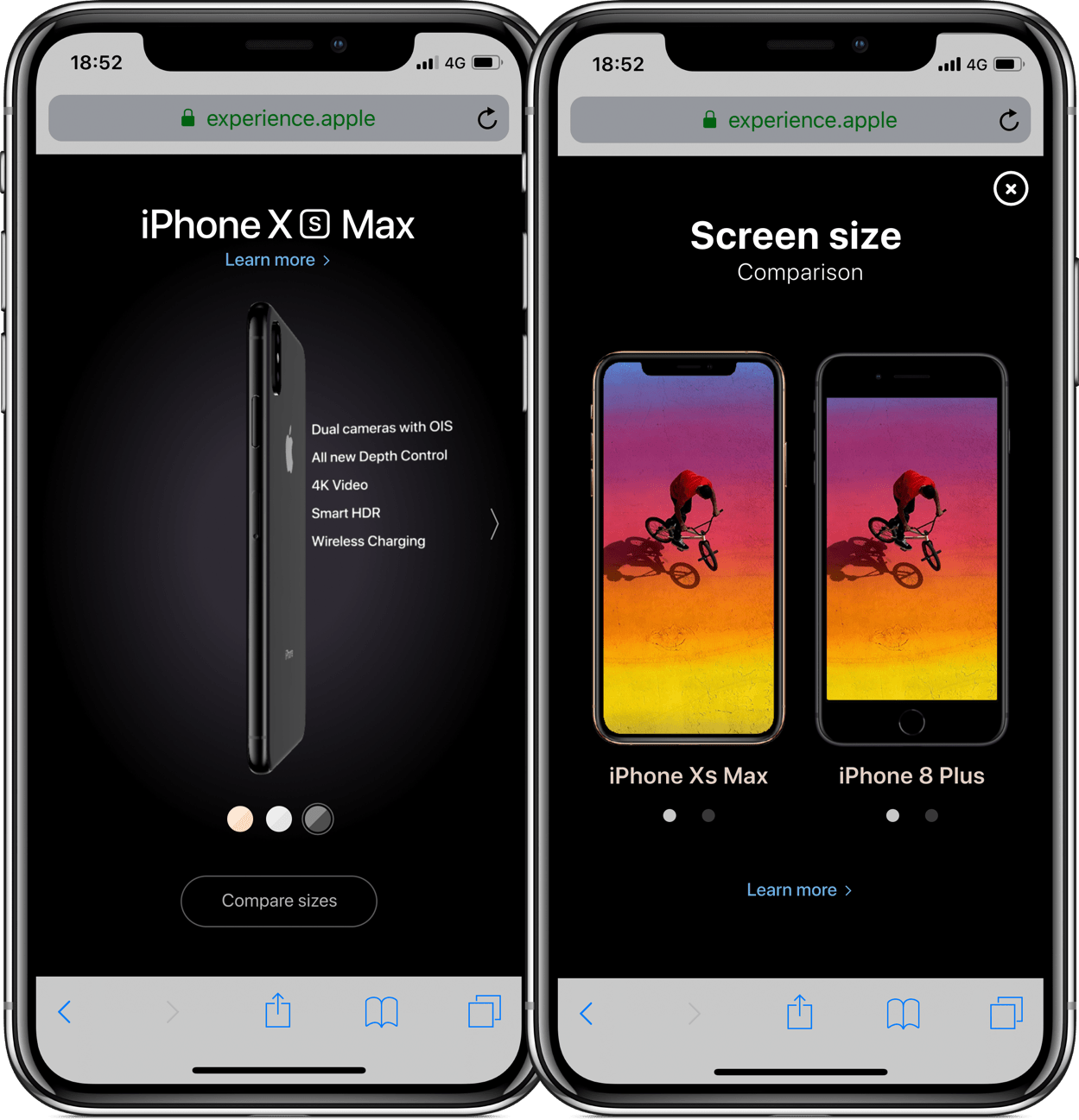 Microsite presenting the new iPhones XS and XS Max