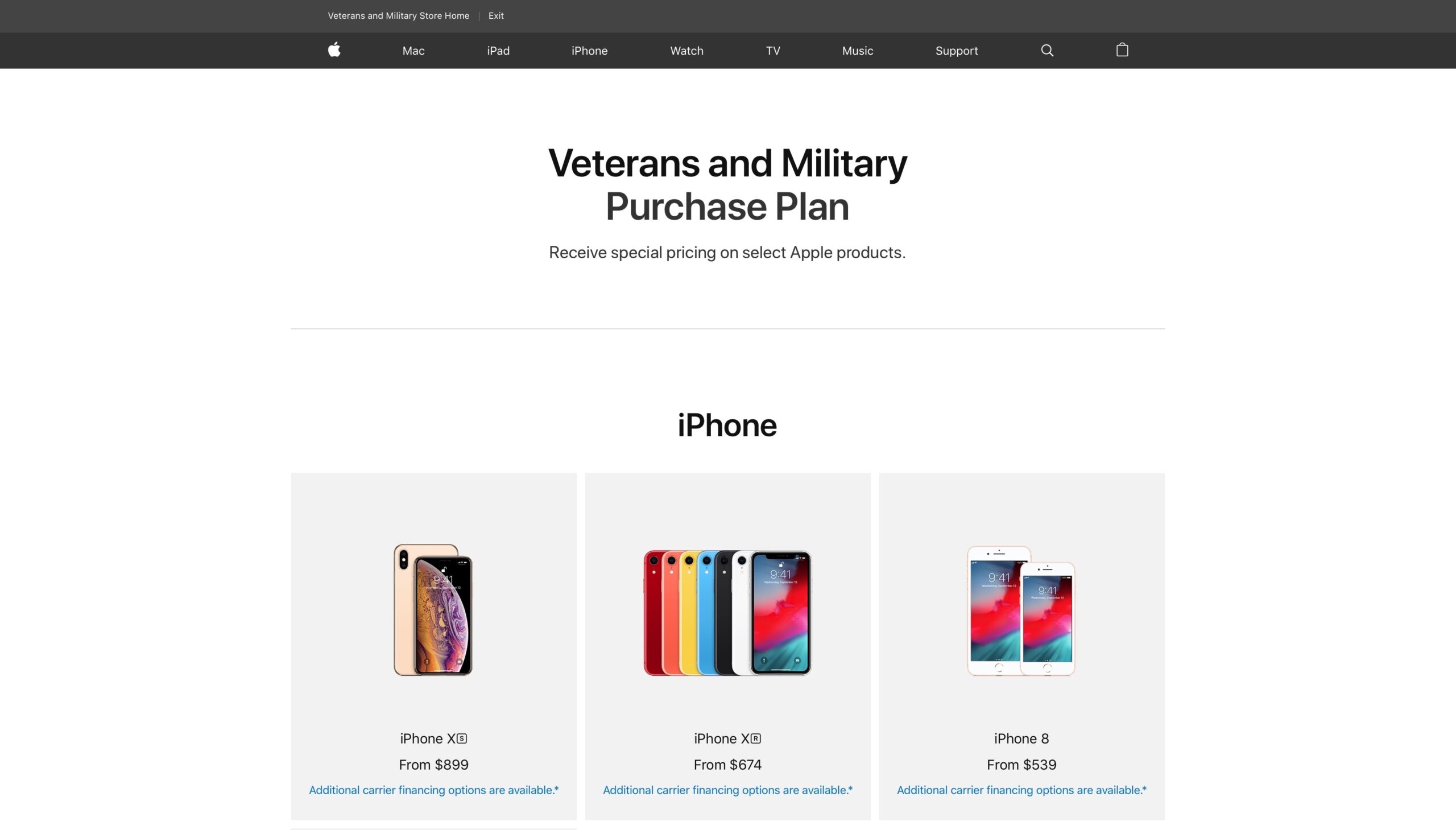 Apple online store with discount for US military and veterans
