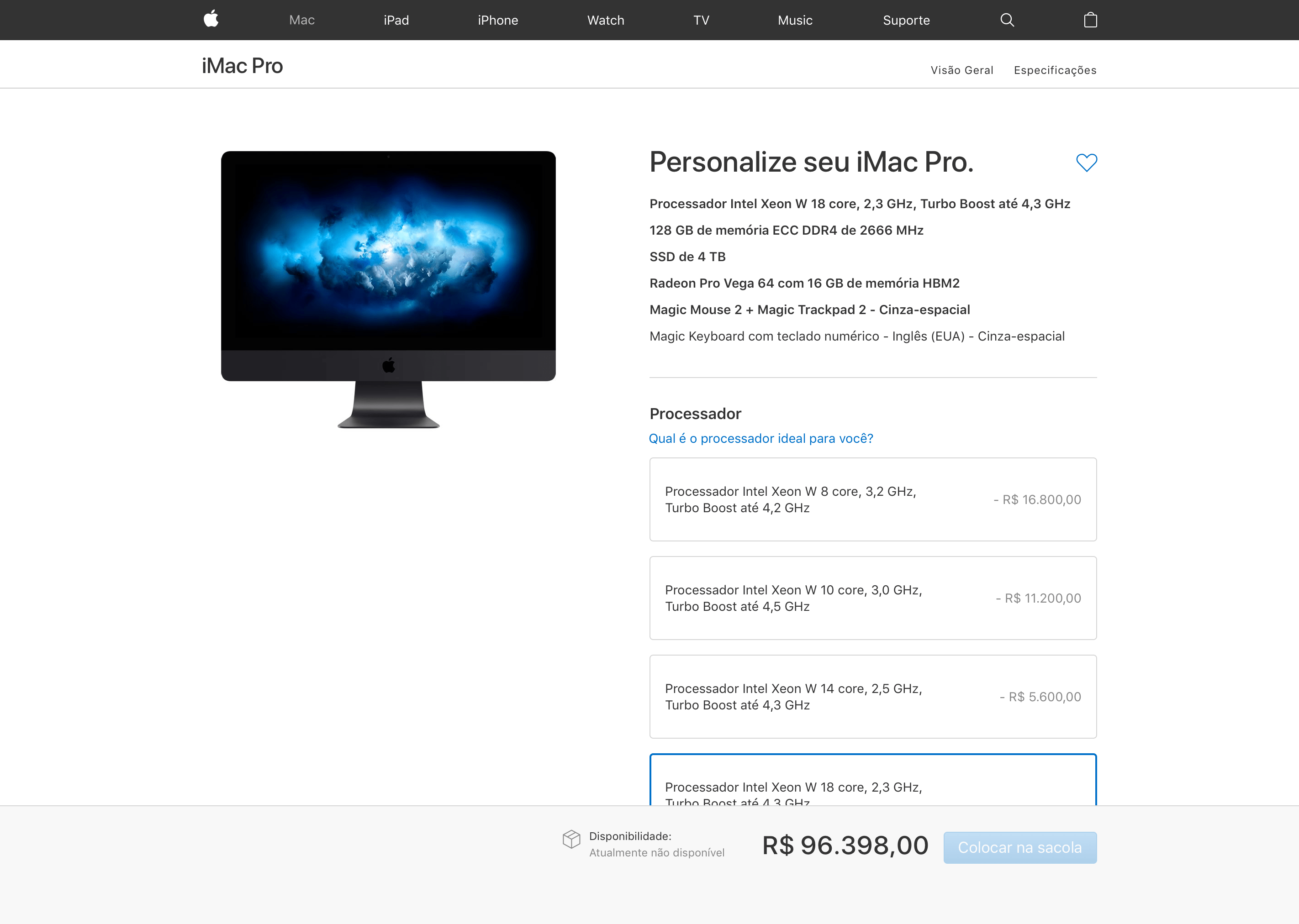 Maximum price of the iMac Pro in Brazil