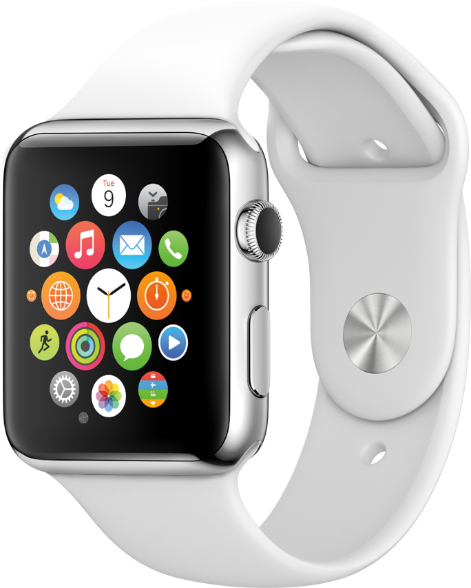 White Apple Watch, front and side