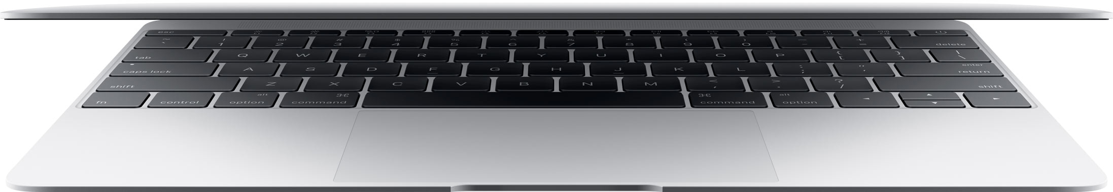 12-inch silver MacBook almost closed with keyboard highlighted
