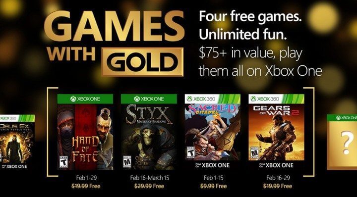 Free Games February 2016 XBOX LIVE GOLD February 2016 Games With Gold