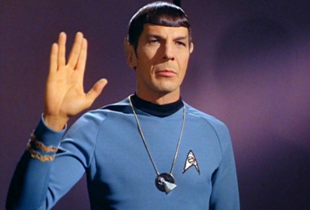 Spock makes Volcano sign