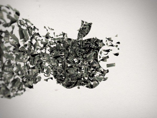 Apple logo with money flying