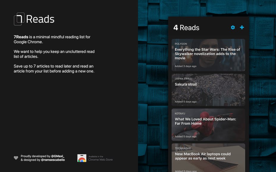7reads: Chrome extension saves up to 7 articles to read later