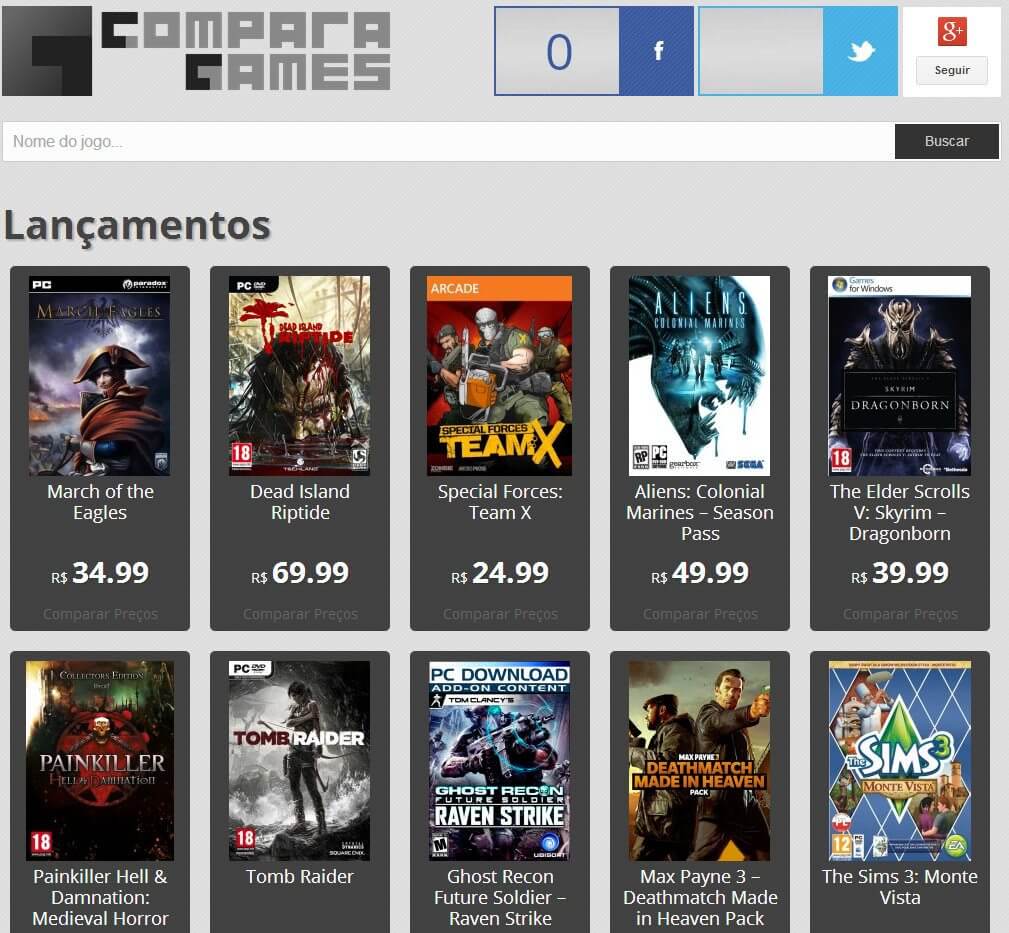 Site Comparagames.com oferece comparativos de preços de jogos vendidos digitalmente no Brasil